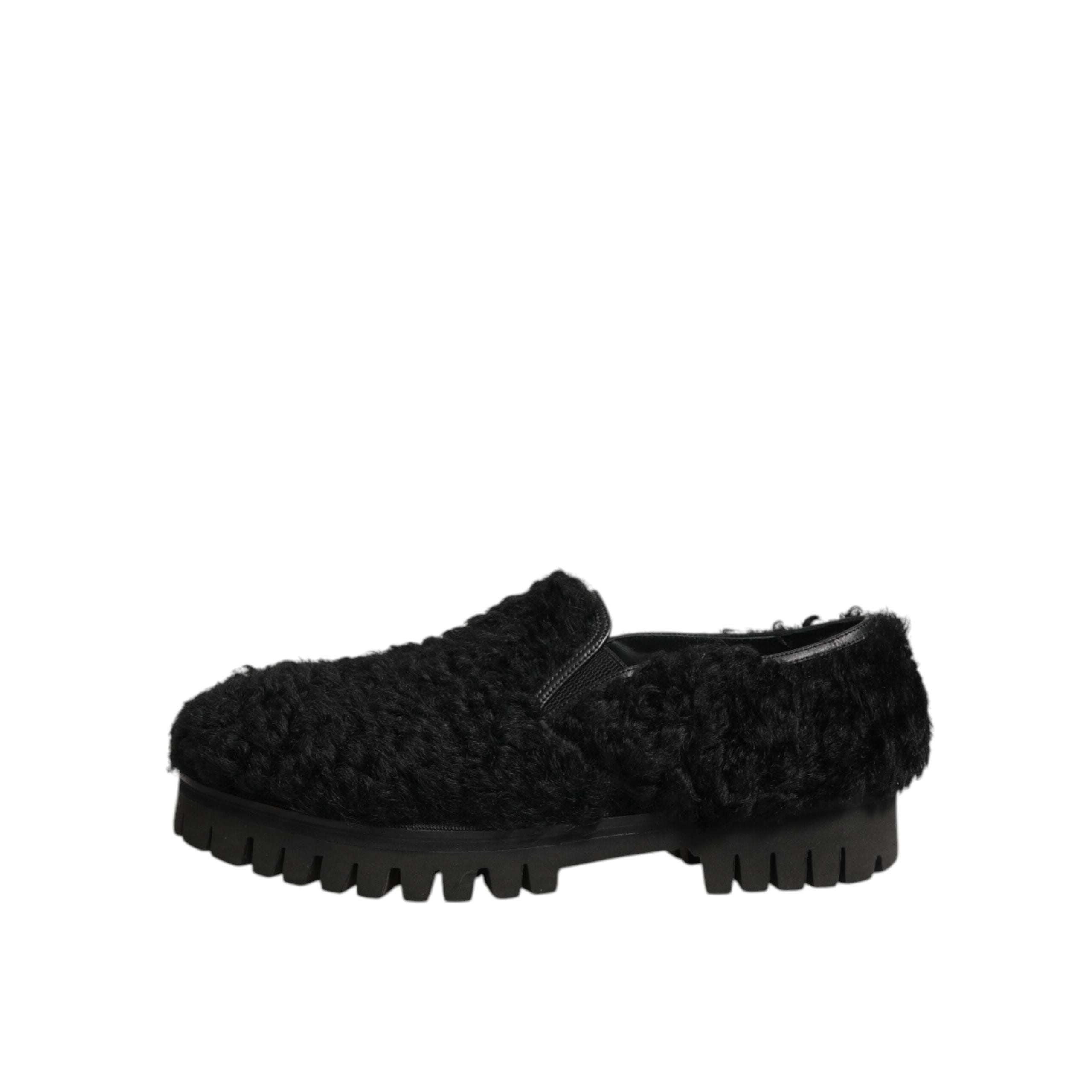 Chaussures Dolce & Gabbana Homme Mocassins en Cuir Noir et Fourrure