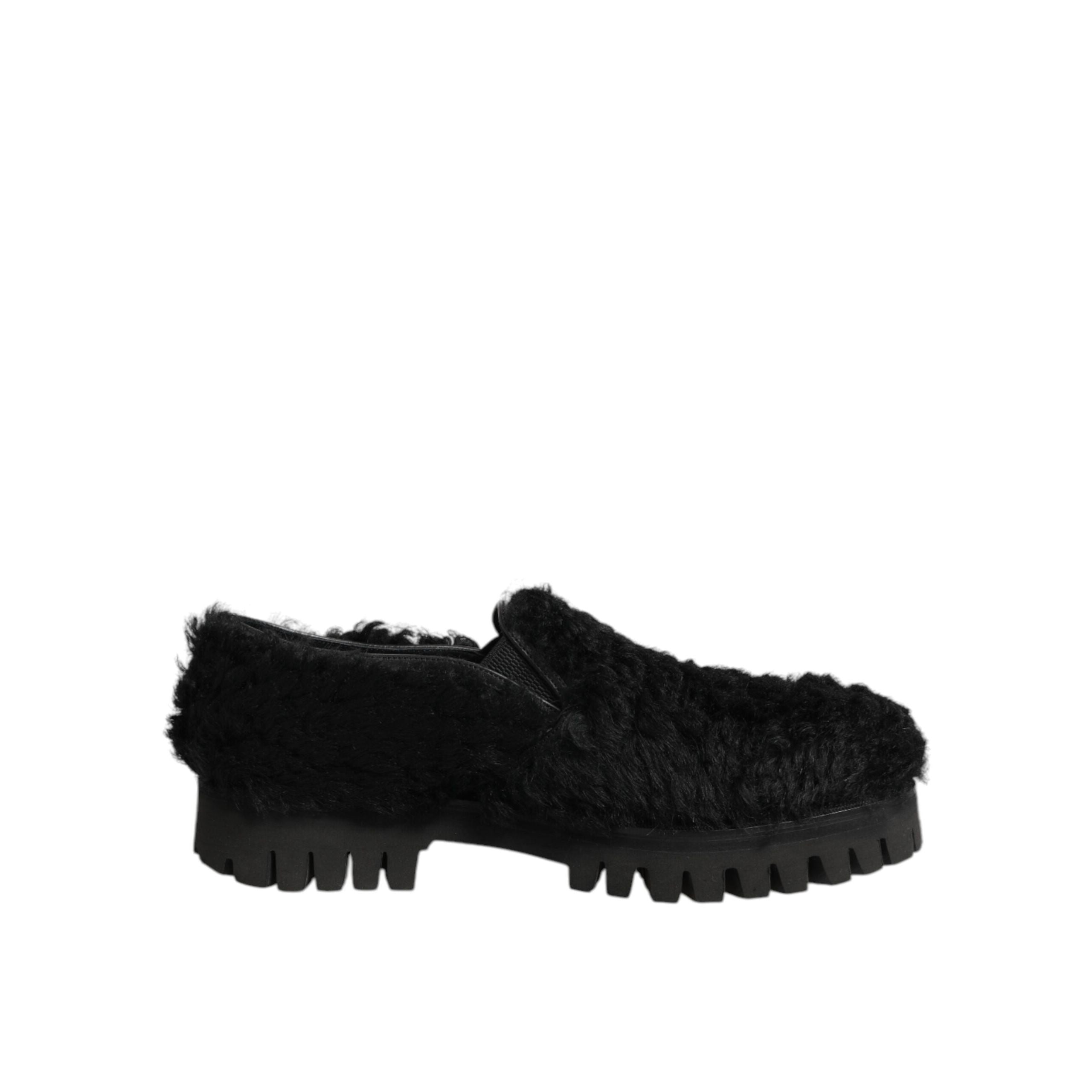 Chaussures Dolce & Gabbana Homme Mocassins en Cuir Noir et Fourrure