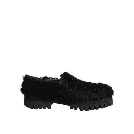 Chaussures Dolce & Gabbana Homme Mocassins en Cuir Noir et Fourrure