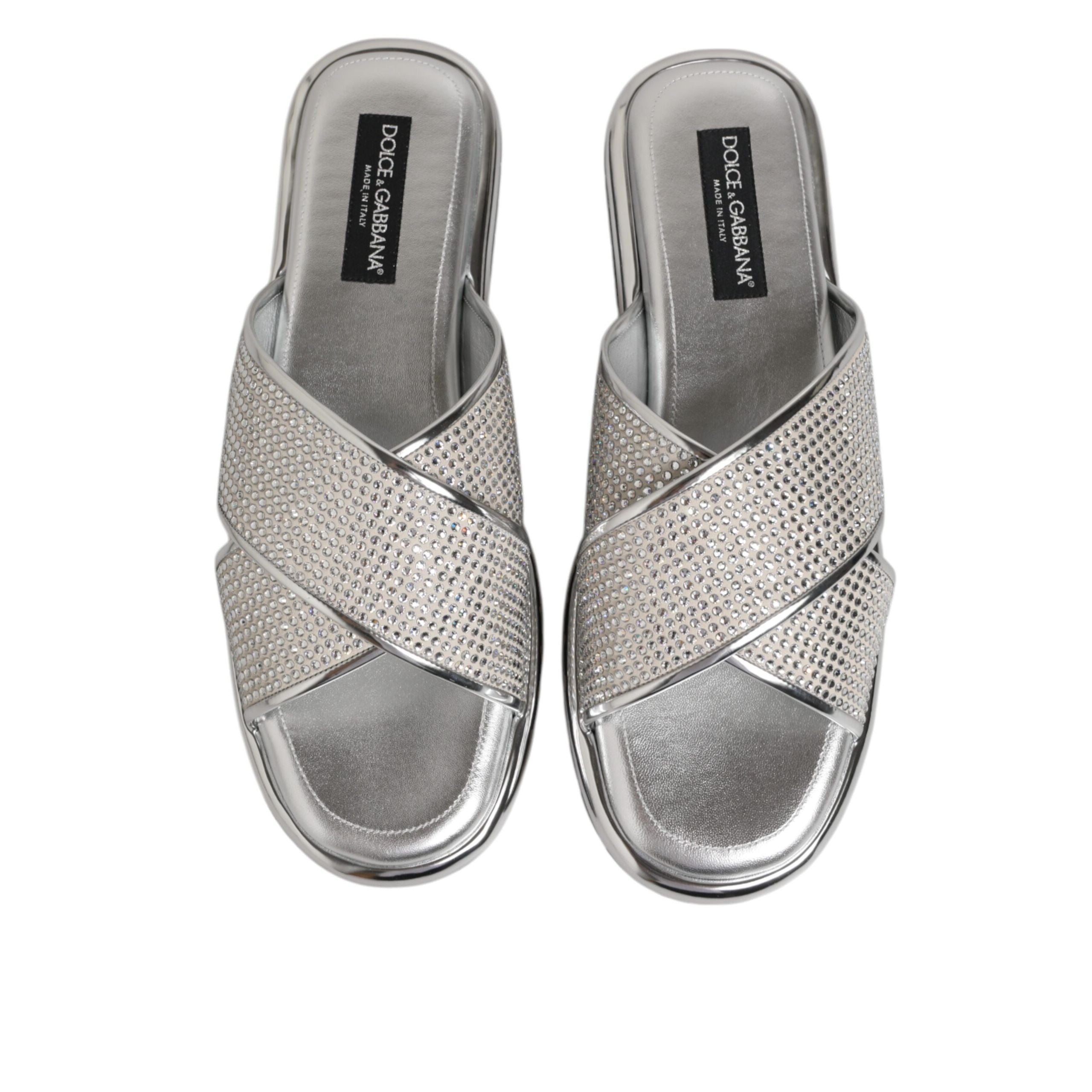 Dolce & Gabbana Silver Strass Slide Flats