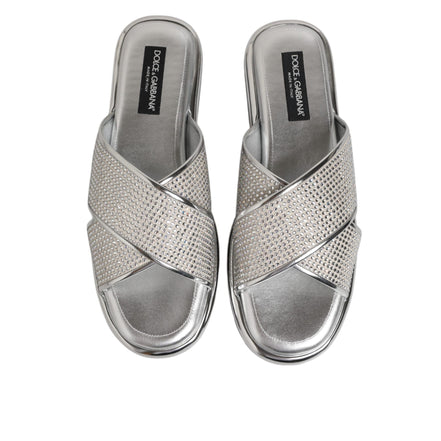 Dolce & Gabbana Silver Strass Slide Flats