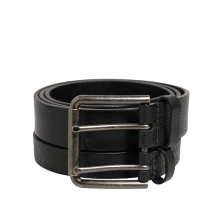 Ceinture Dolce & Gabbana en cuir noir à double sangle et boucle argentée