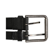 Ceinture Dolce & Gabbana en cuir noir à double sangle et boucle argentée