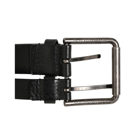 Ceinture Dolce & Gabbana en cuir noir à double sangle et boucle argentée