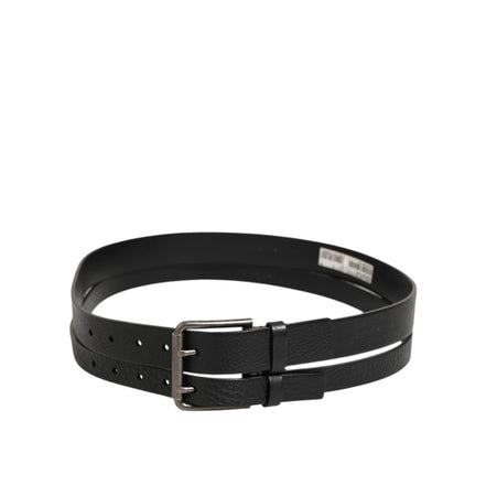 Ceinture Dolce & Gabbana en cuir noir à double sangle et boucle argentée