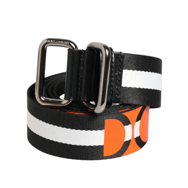 Ceinture Dolce & Gabbana noire et blanche à rayures avec boucle en métal logo