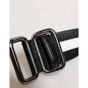 Ceinture Dolce & Gabbana noire et blanche à rayures avec boucle en métal logo
