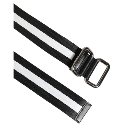 Ceinture Dolce & Gabbana noire et blanche à rayures avec boucle en métal logo