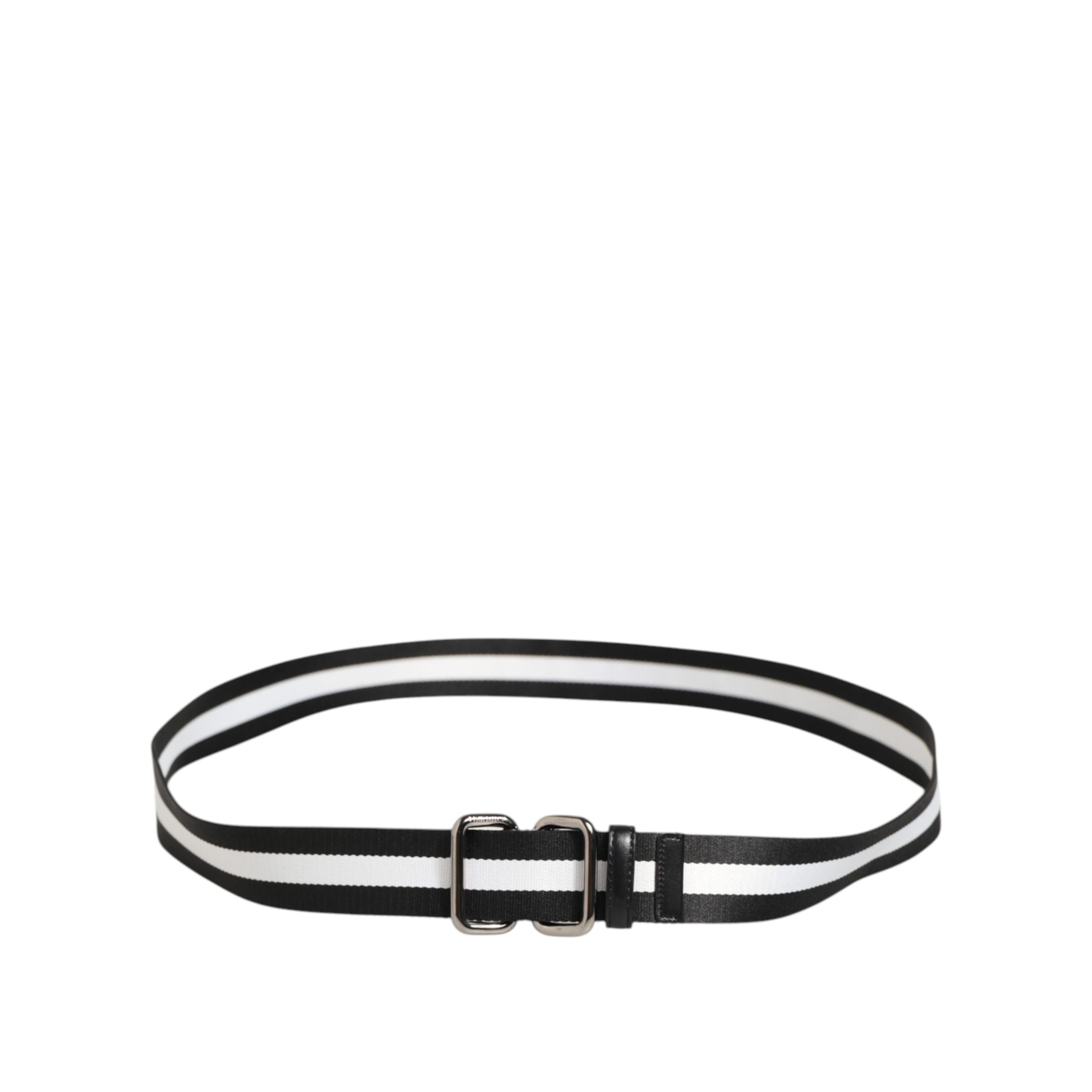Ceinture Dolce & Gabbana noire et blanche à rayures avec boucle en métal logo