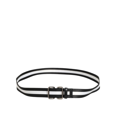 Ceinture Dolce & Gabbana noire et blanche à rayures avec boucle en métal logo
