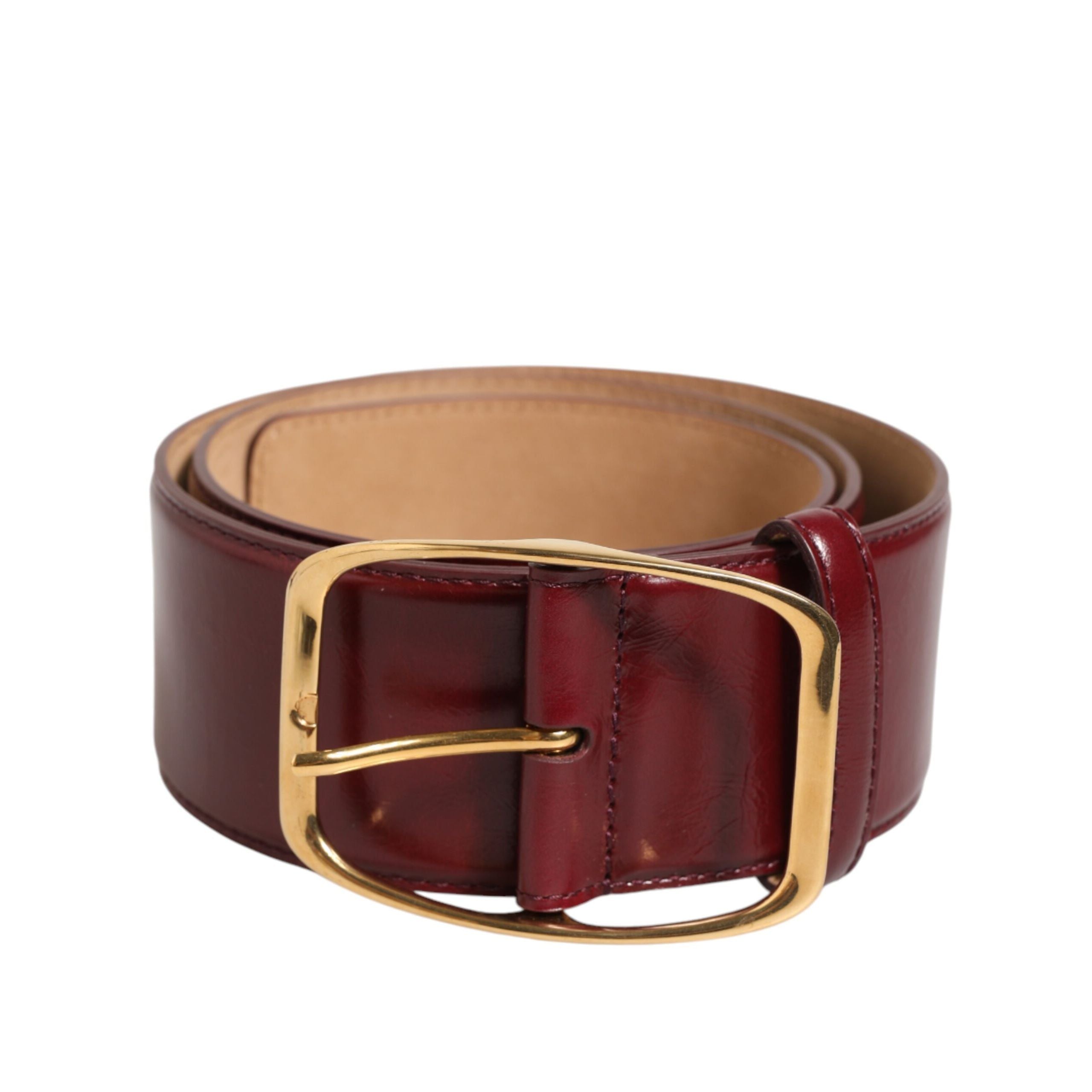 Cintura da donna Dolce & Gabbana in pelle bordeaux con fibbia in metallo dorato