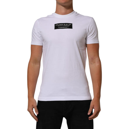 Dolce & Gabbana T-shirt Girocollo Uomo in Cotone Bianco con Stampa Logo