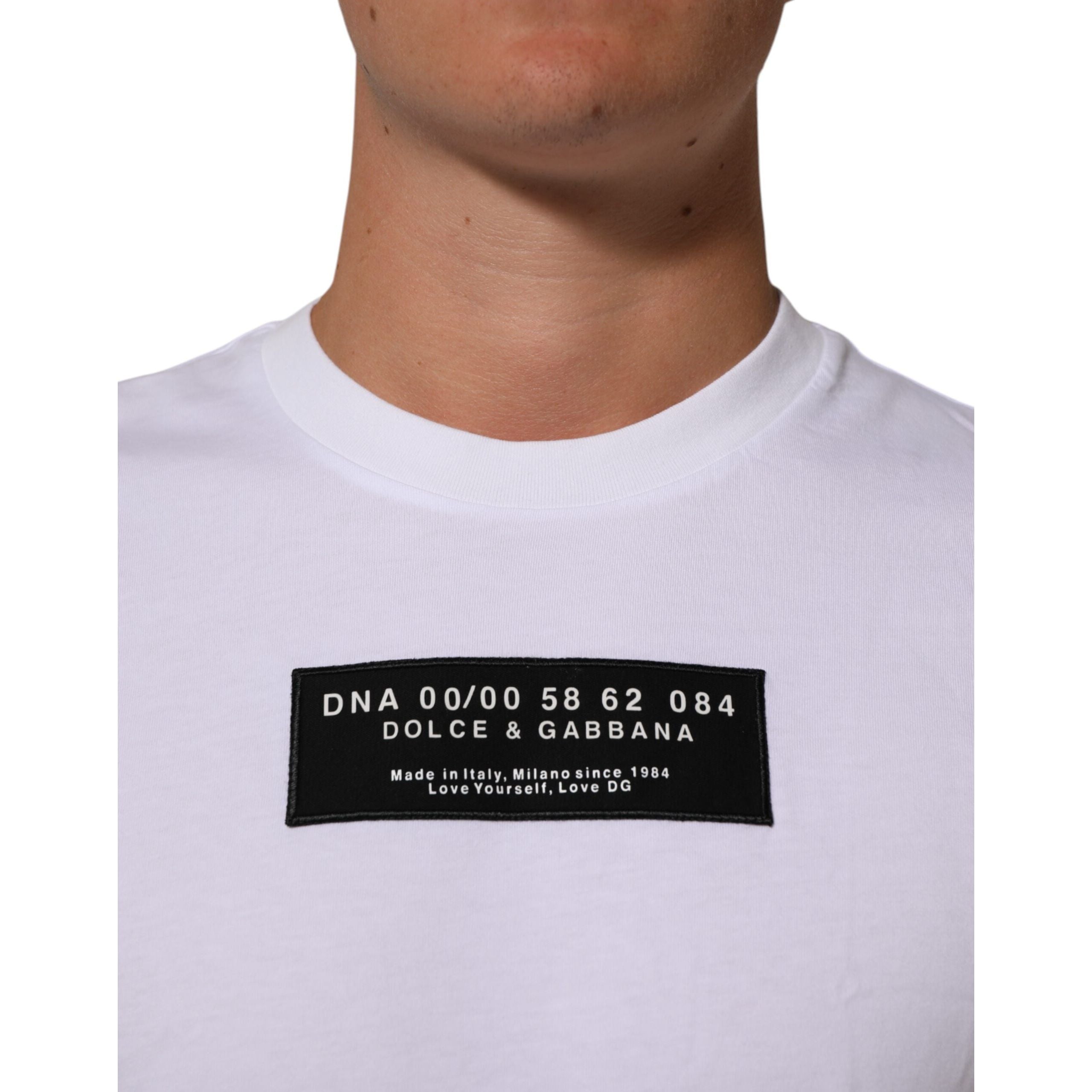 Dolce & Gabbana T-shirt Girocollo Uomo in Cotone Bianco con Stampa Logo