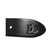 Ceinture Dolce & Gabbana en Cuir de Veau Noir avec Boucle Argentée Cloutée