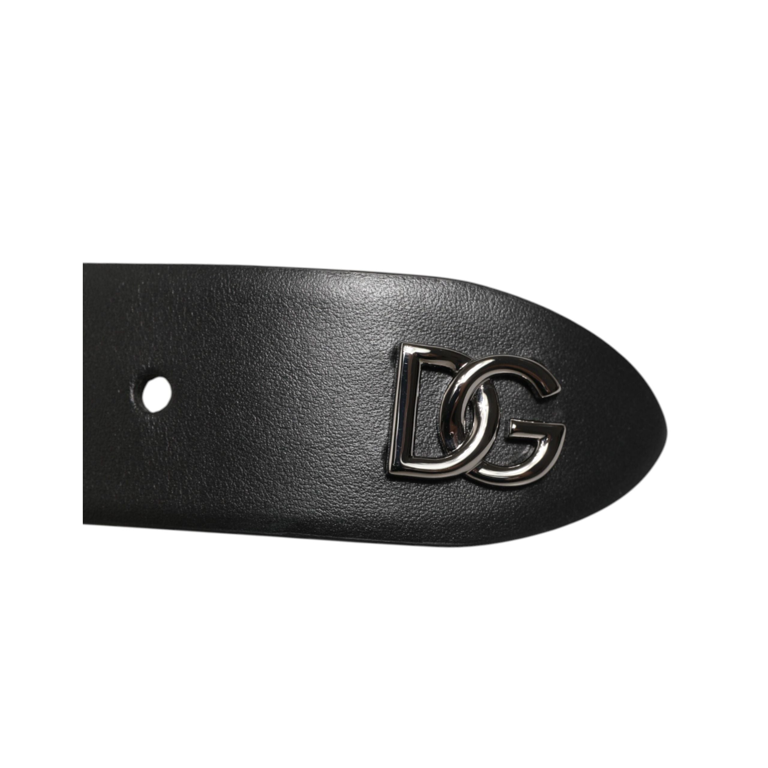 Ceinture Dolce & Gabbana en Cuir de Veau Noir avec Boucle Argentée Cloutée