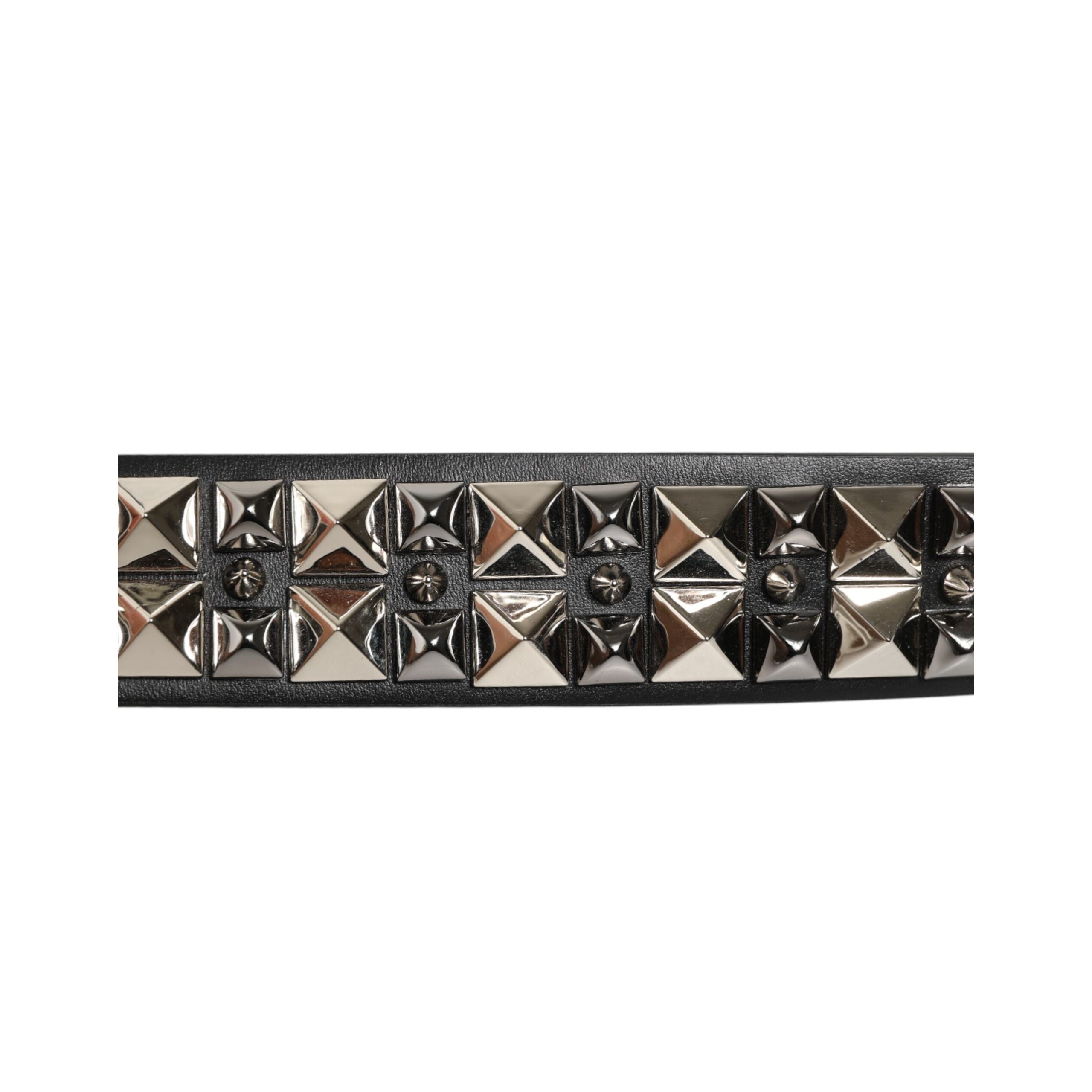 Ceinture Dolce & Gabbana en Cuir de Veau Noir avec Boucle Argentée Cloutée