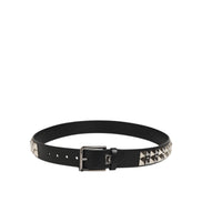 Ceinture Dolce & Gabbana en Cuir de Veau Noir avec Boucle Argentée Cloutée