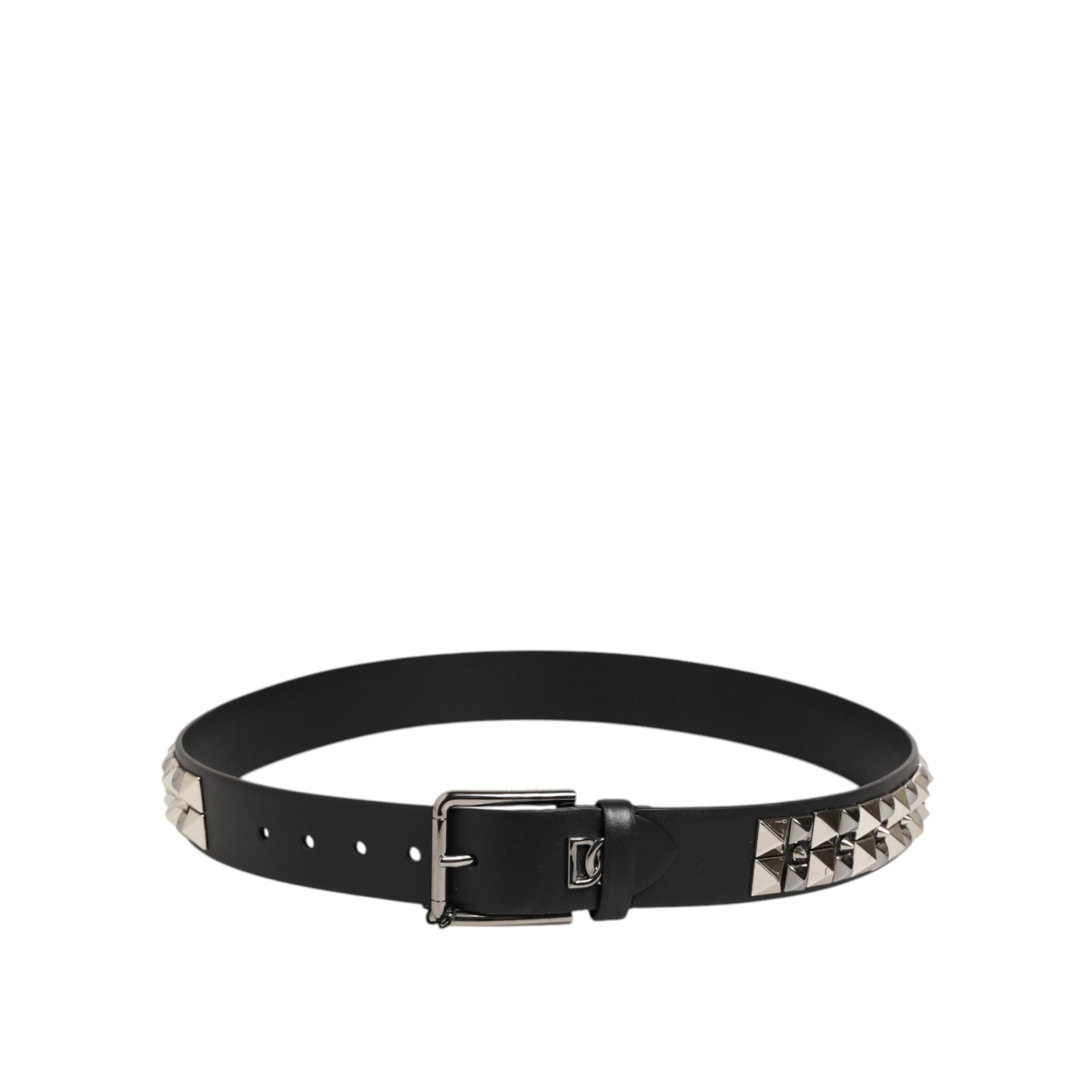 Ceinture Dolce & Gabbana en Cuir de Veau Noir avec Boucle Argentée Cloutée