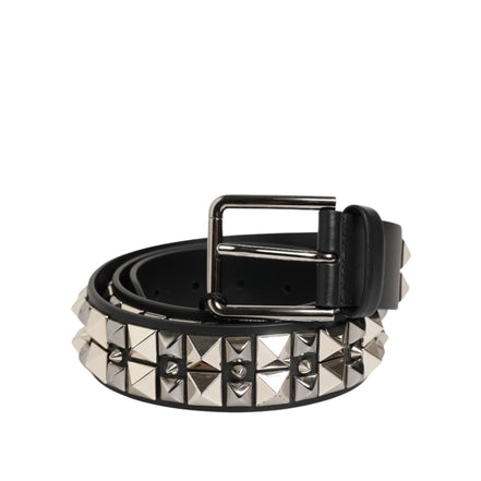 Ceinture Dolce & Gabbana en Cuir de Veau Noir avec Boucle Argentée Cloutée