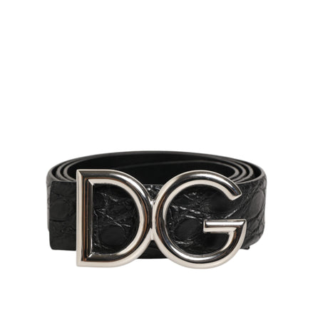 Cintura Dolce & Gabbana nera in pelle esotica con fibbia logo DG