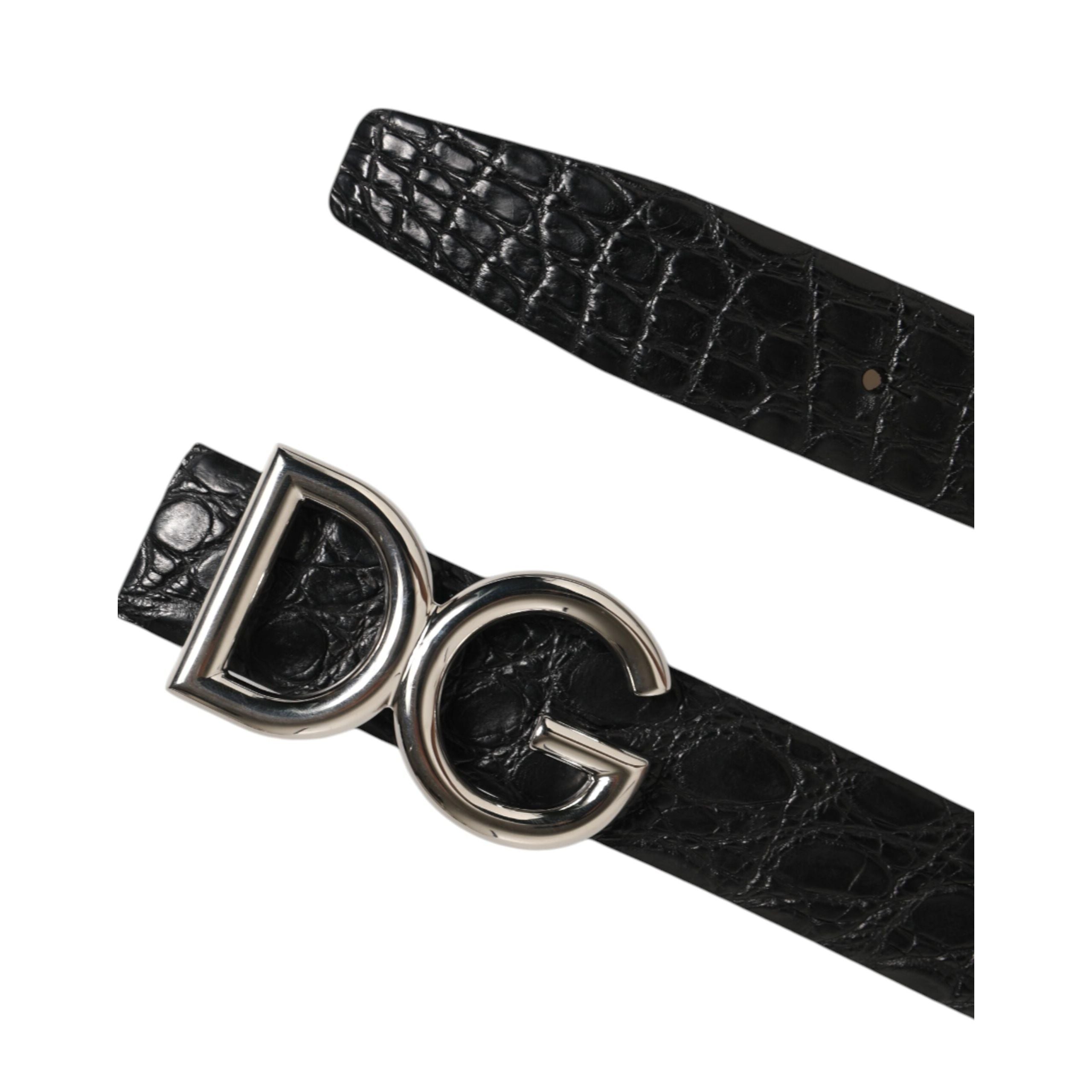 Ceinture en cuir exotique noir avec boucle logo DG Dolce & Gabbana