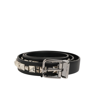 Cintura Dolce & Gabbana in pelle nera con borchie e fibbia color argento