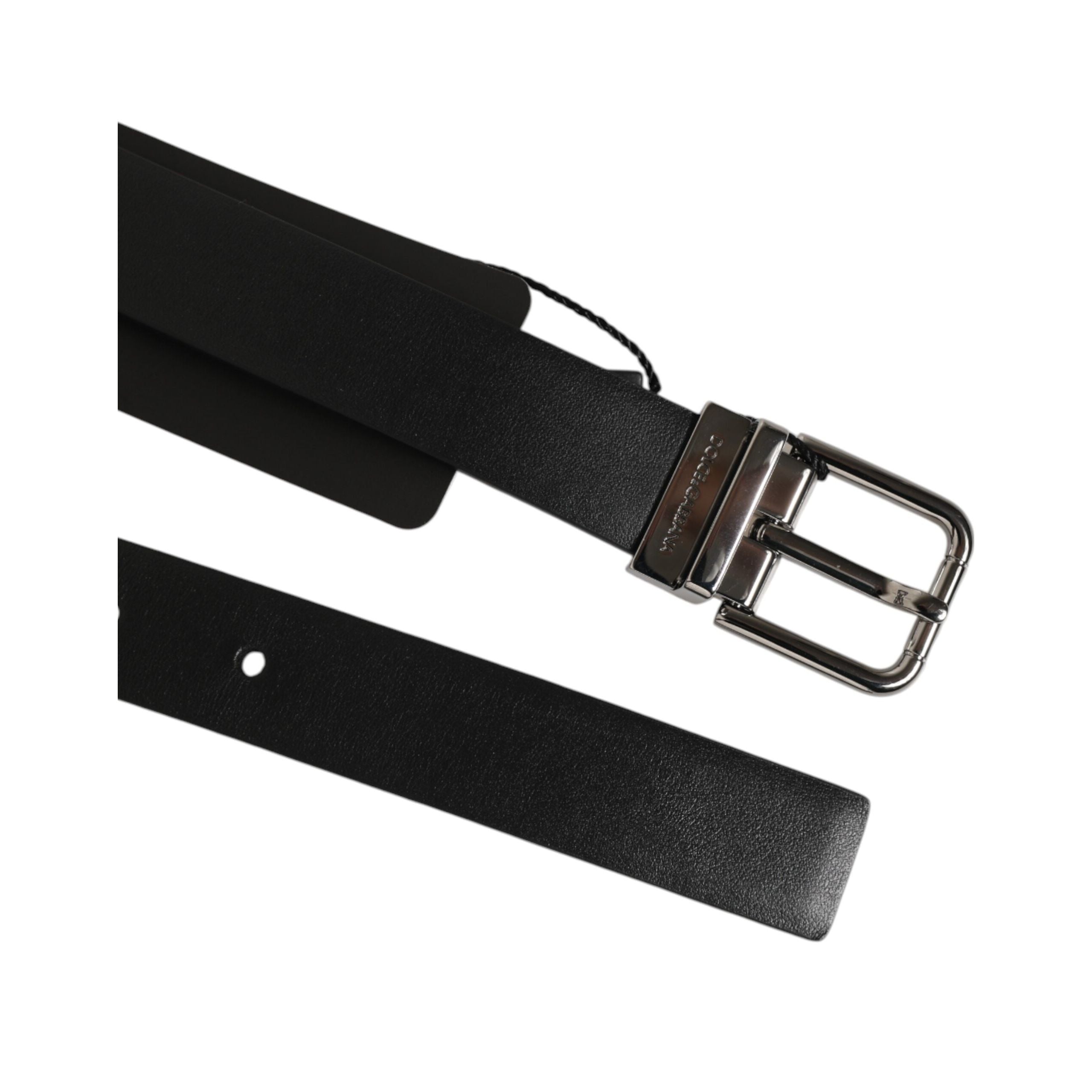 Dolce & Gabbana Black Leather Studded Silver-Tone Buckle Belt