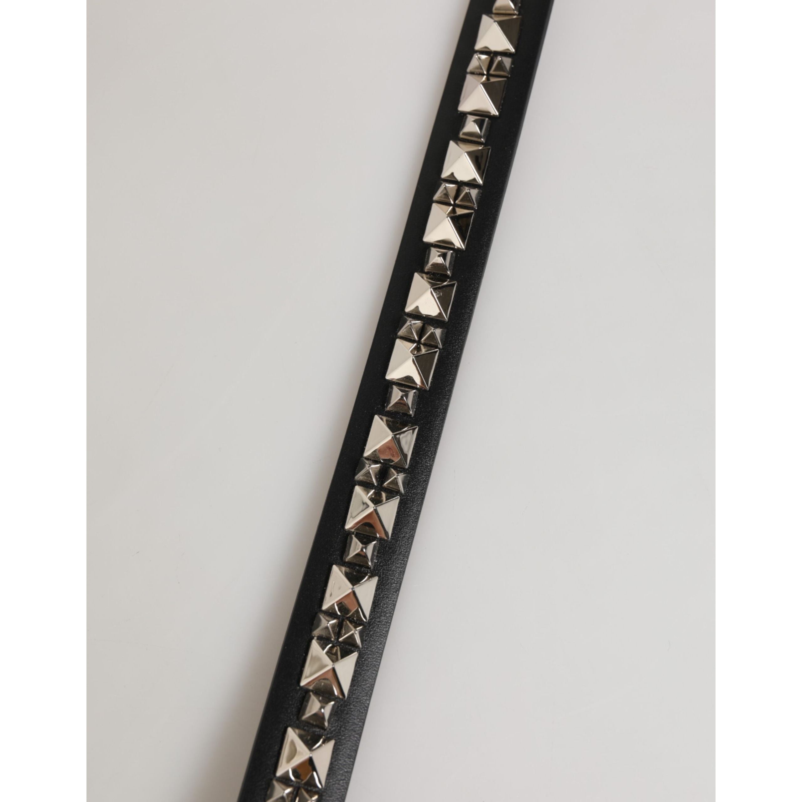 Dolce & Gabbana Black Leather Studded Silver-Tone Buckle Belt