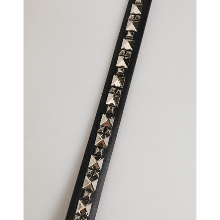 Dolce & Gabbana Black Leather Studded Silver-Tone Buckle Belt