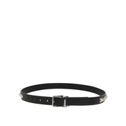 Dolce & Gabbana Black Leather Studded Silver-Tone Buckle Belt