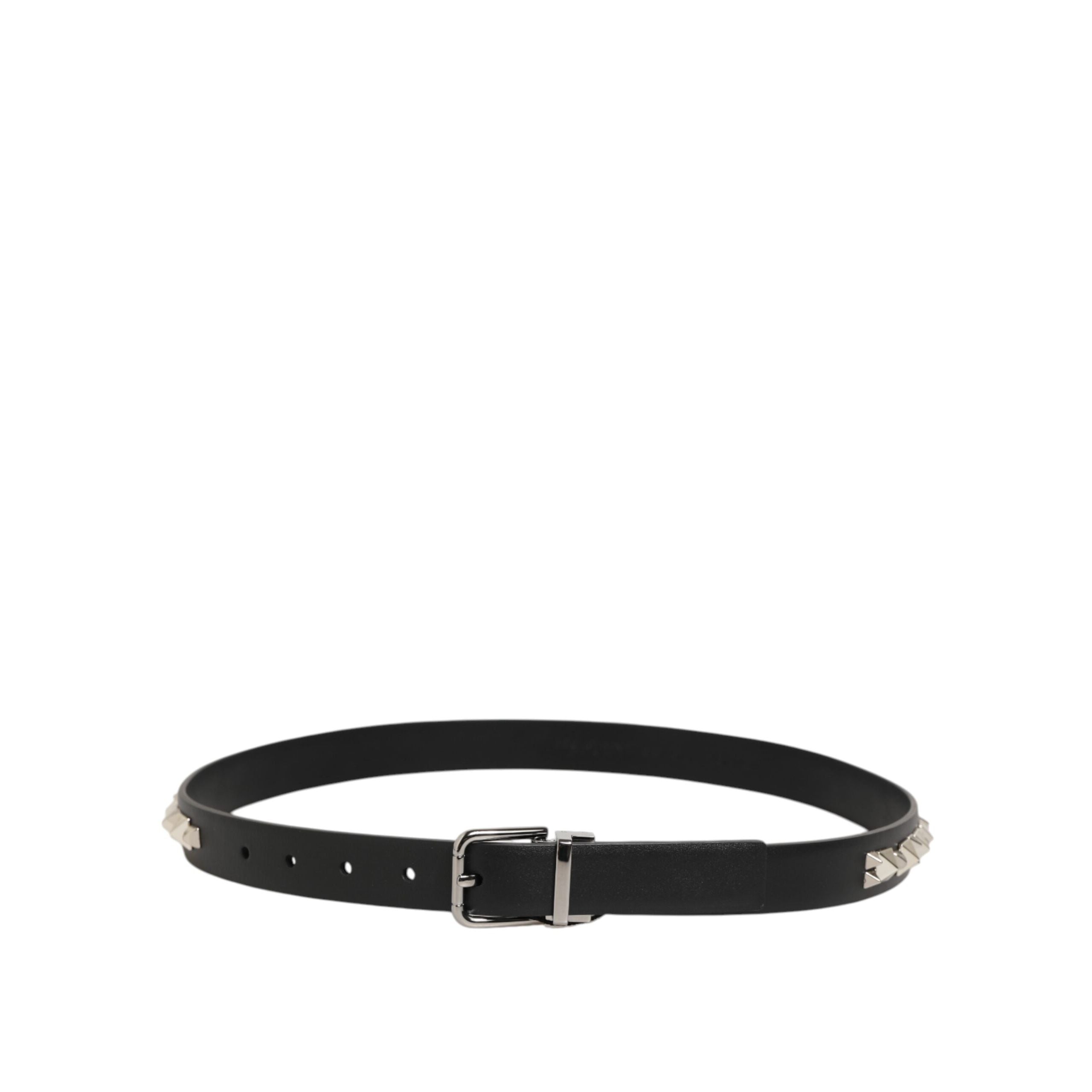 Dolce & Gabbana Black Leather Studded Silver-Tone Buckle Belt