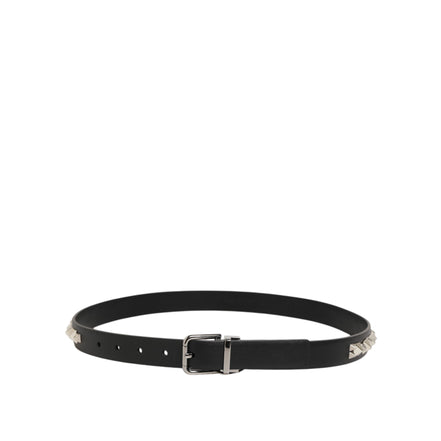 Dolce & Gabbana Black Leather Studded Silver-Tone Buckle Belt