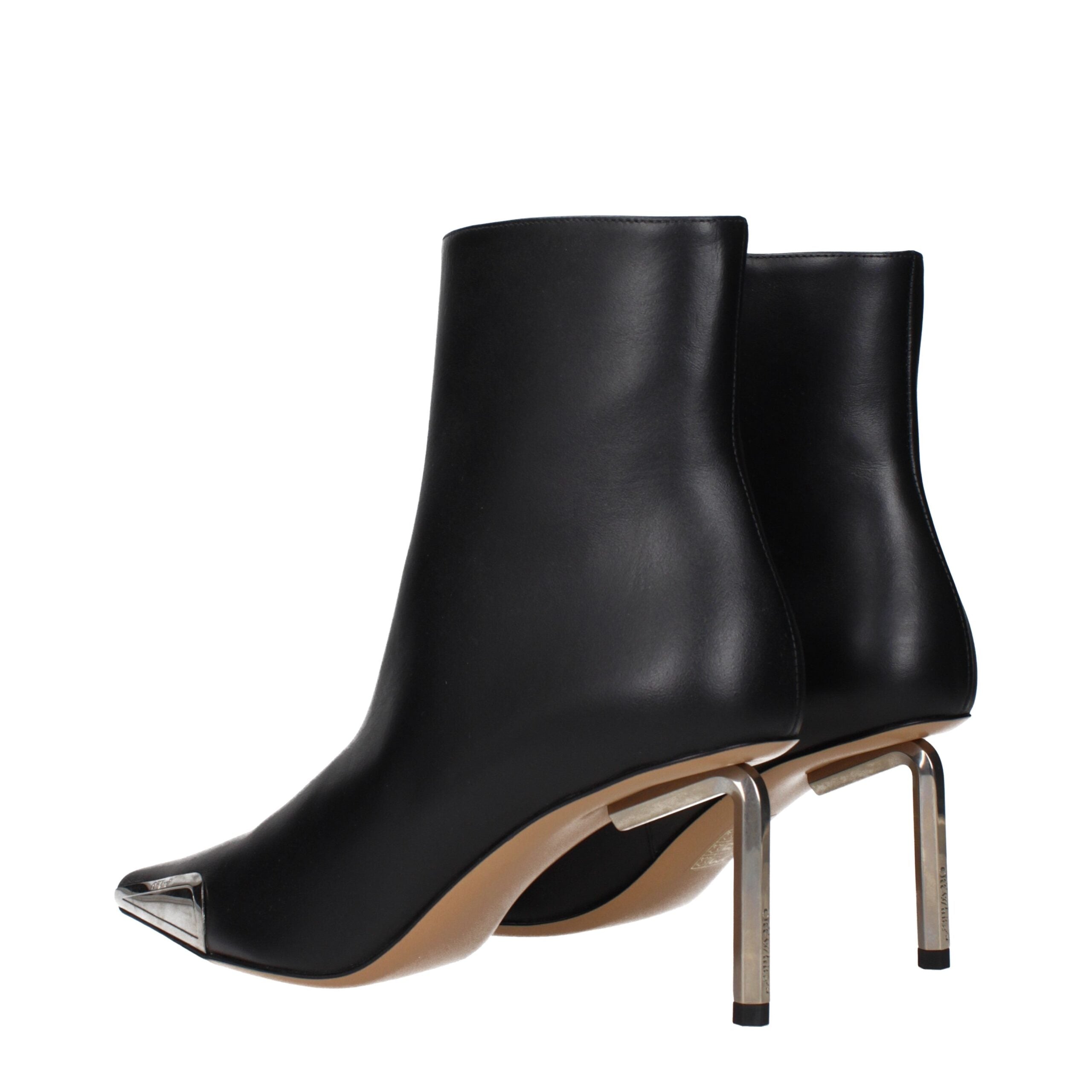Off-White Black Leather Ankle Boots