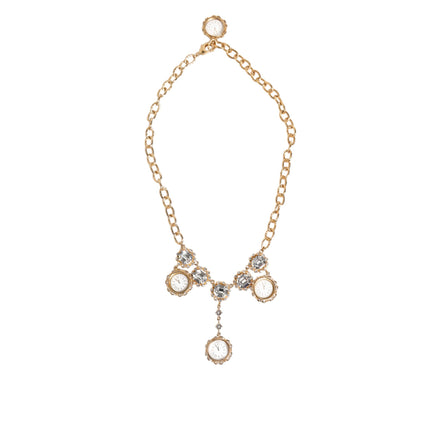 Dolce & Gabbana Gold Crystal Clock Pendant Statement Jewelry Necklace