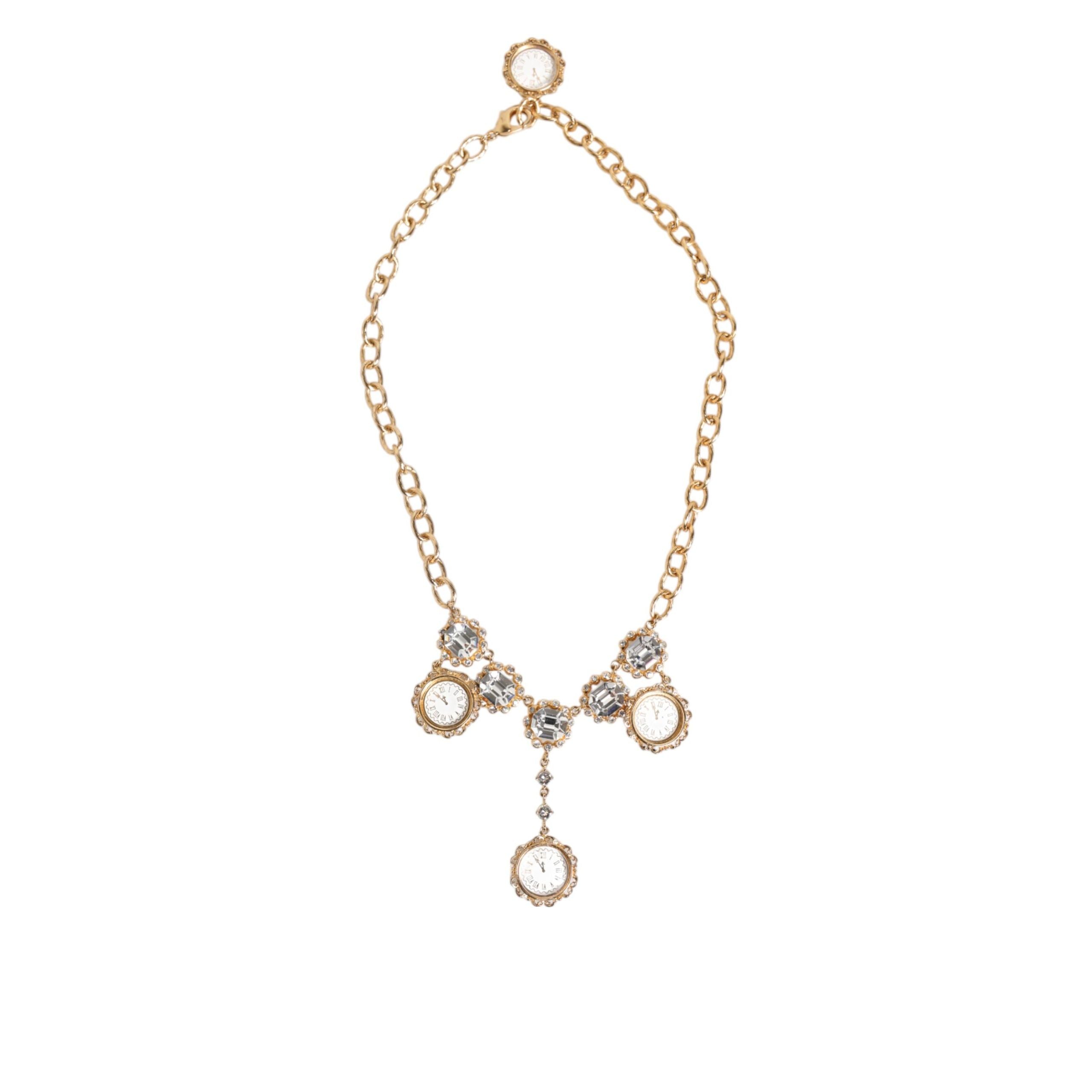 Collana girocollo Dolce & Gabbana con ciondolo a orologio in cristallo dorato