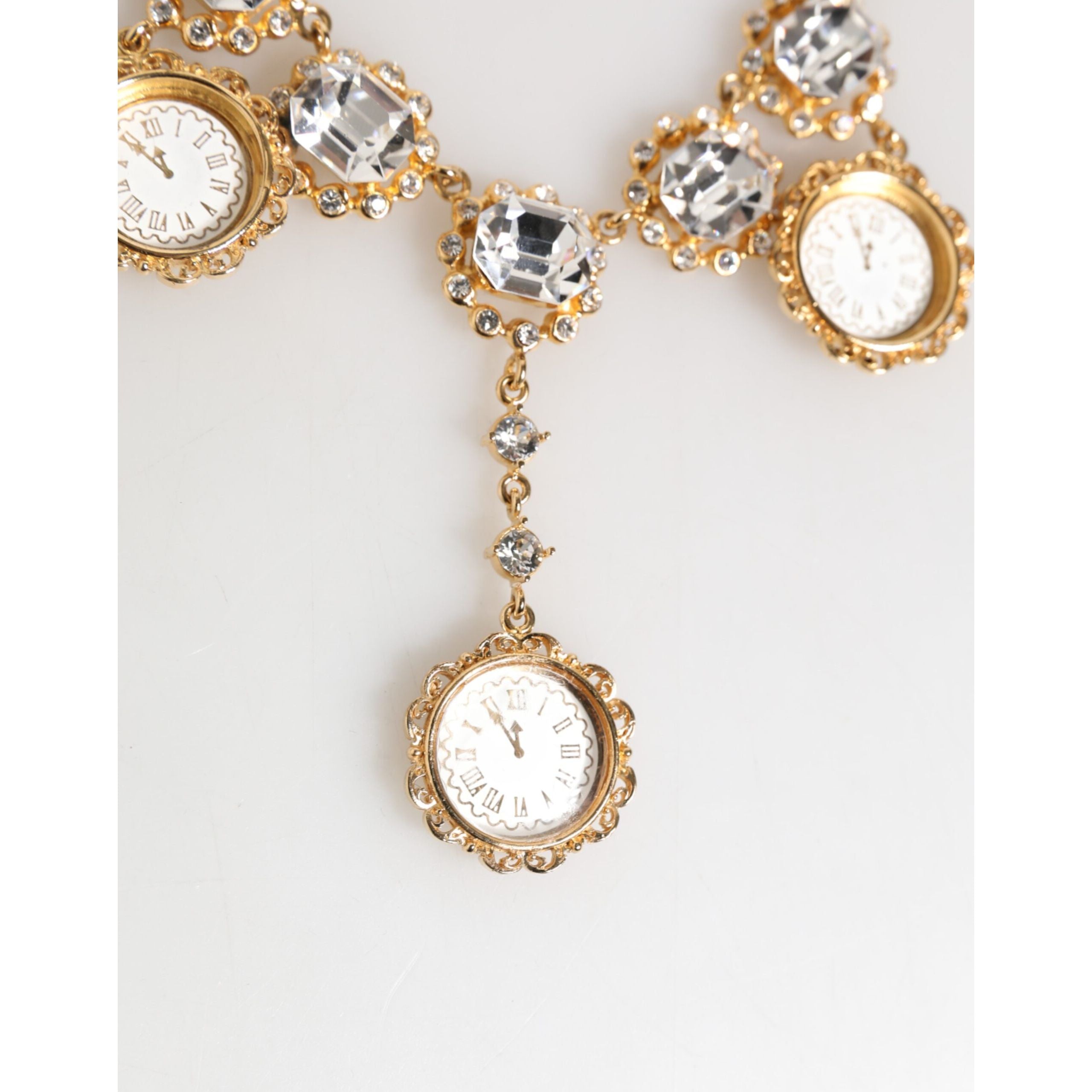 Collana girocollo Dolce & Gabbana con ciondolo a orologio in cristallo dorato