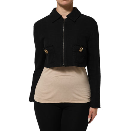 Dolce & Gabbana Black Cotton Full Zip Cropped Coat Jacket