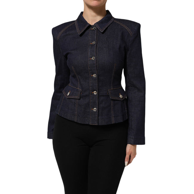 Dolce & Gabbana Giacca di Jeans Blu Scuro in Cotone con Colletto