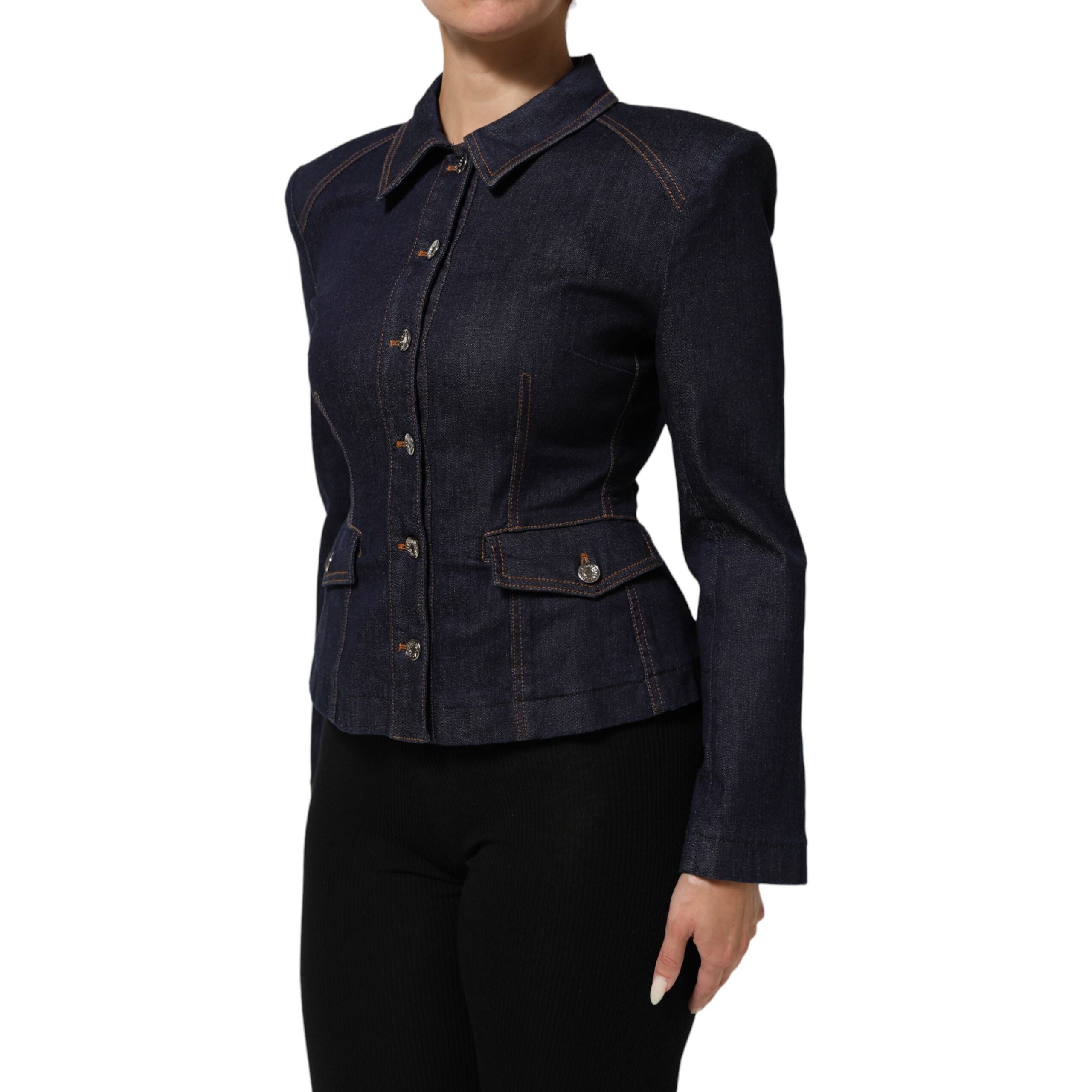Dolce & Gabbana Giacca di Jeans Blu Scuro in Cotone con Colletto