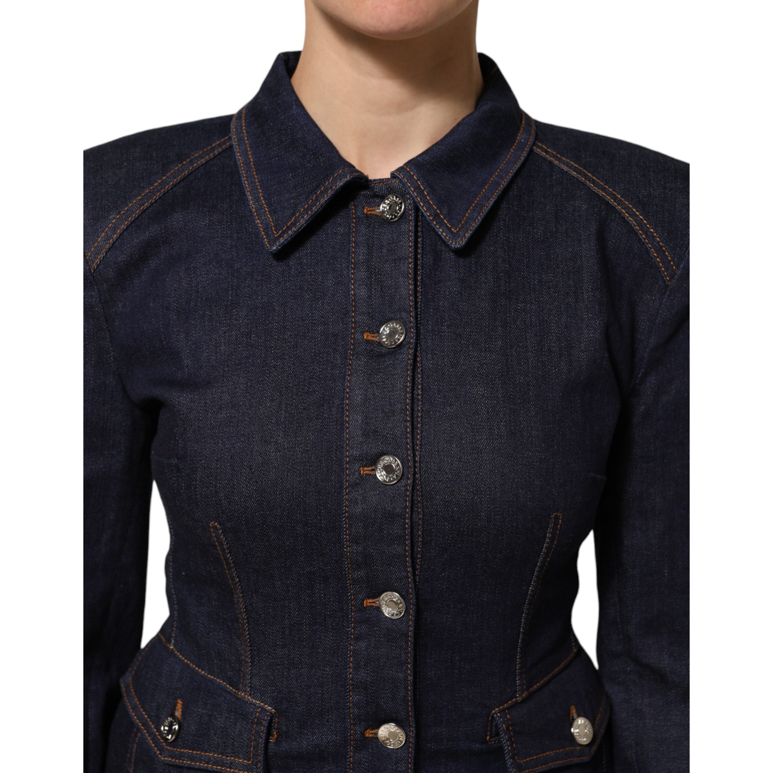 Dolce & Gabbana Giacca di Jeans Blu Scuro in Cotone con Colletto