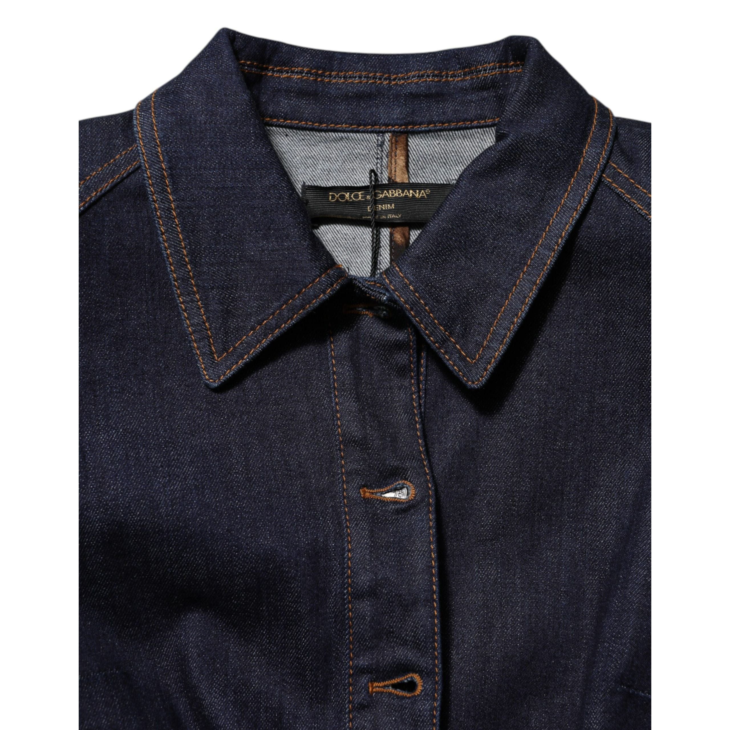 Dolce & Gabbana Giacca di Jeans Blu Scuro in Cotone con Colletto