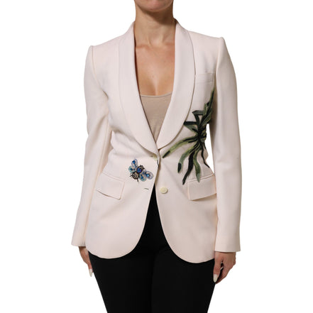 Veste beige brodée à boutonnage simple Dolce & Gabbana