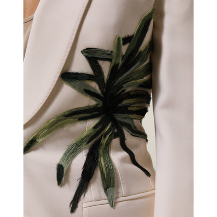 Veste beige brodée à boutonnage simple Dolce & Gabbana