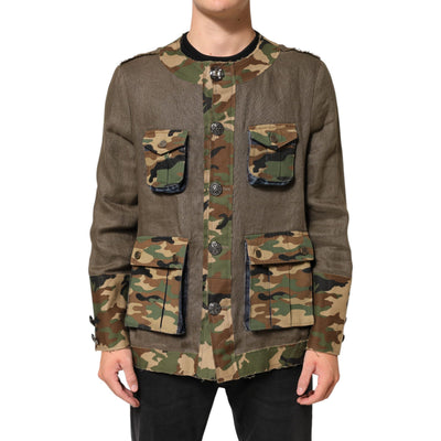 Giacca abbottonata in lino mimetico marrone Dolce & Gabbana