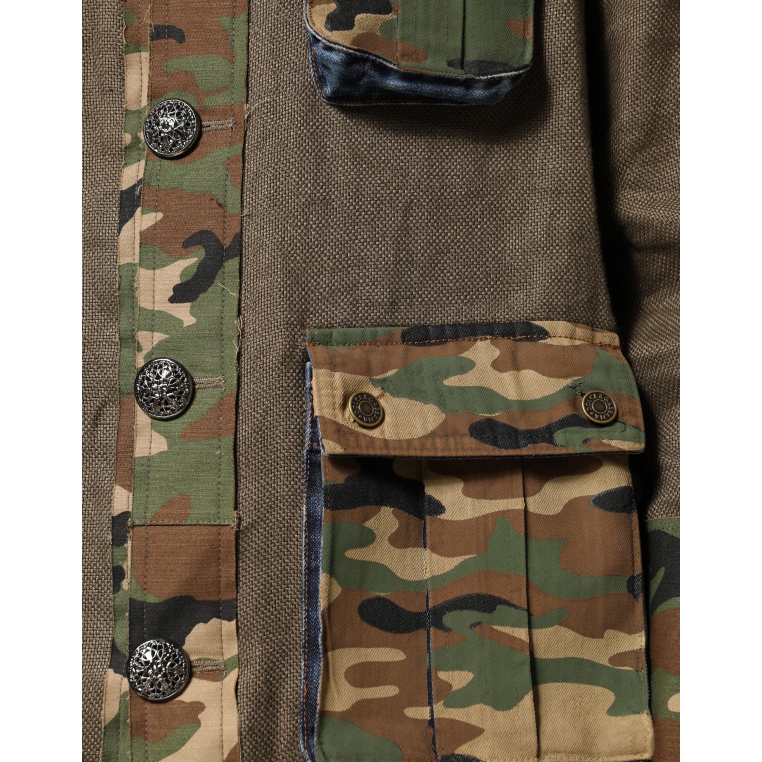 Dolce & Gabbana Brown Camouflage Linen Button Down Jacket