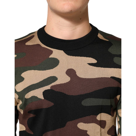 Dolce & Gabbana Multicolor Camouflage Crew Neck Sweater