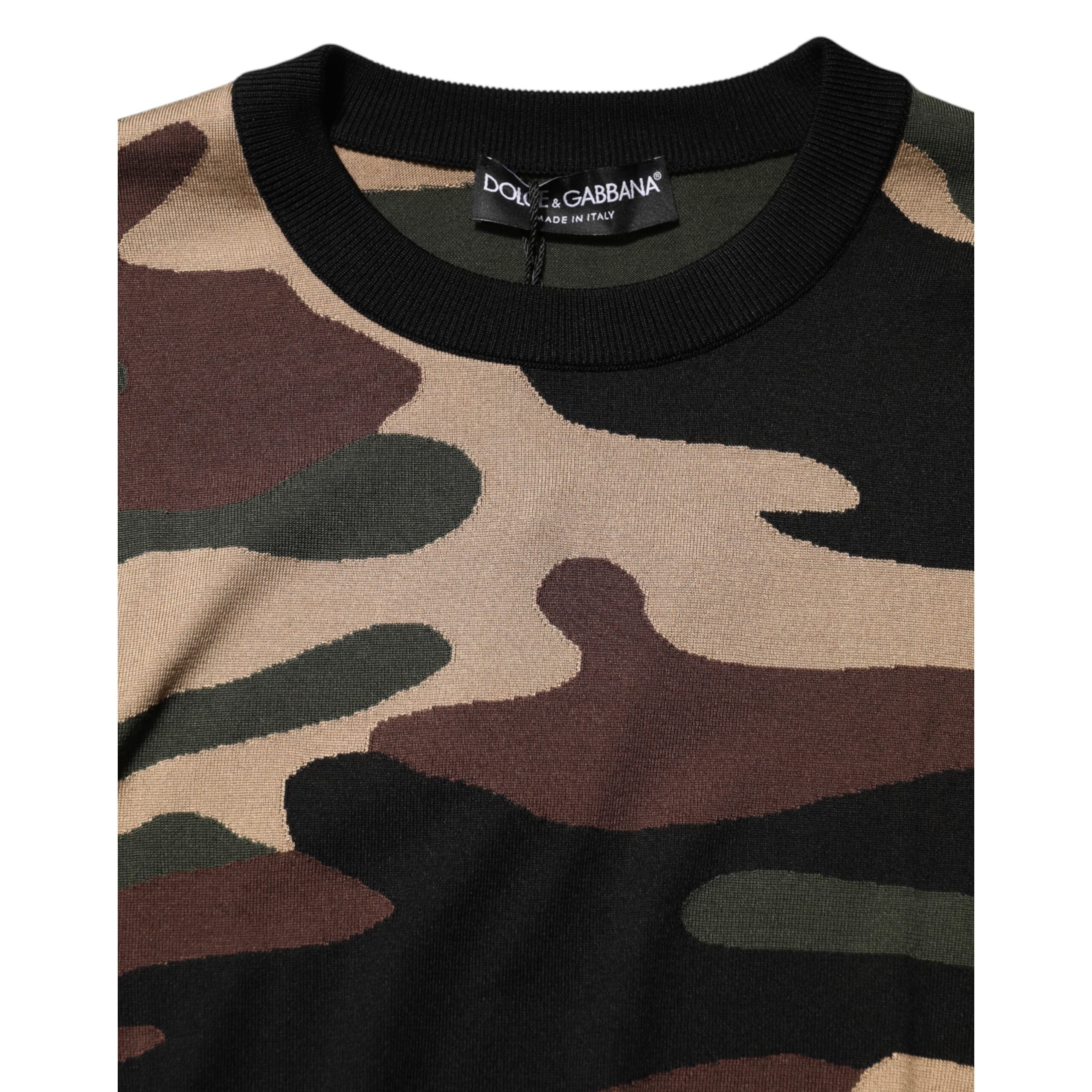 Dolce & Gabbana Multicolor Camouflage Crew Neck Sweater