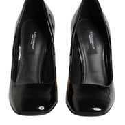 Dolce & Gabbana Black Gold Patent Leather Logo Heels