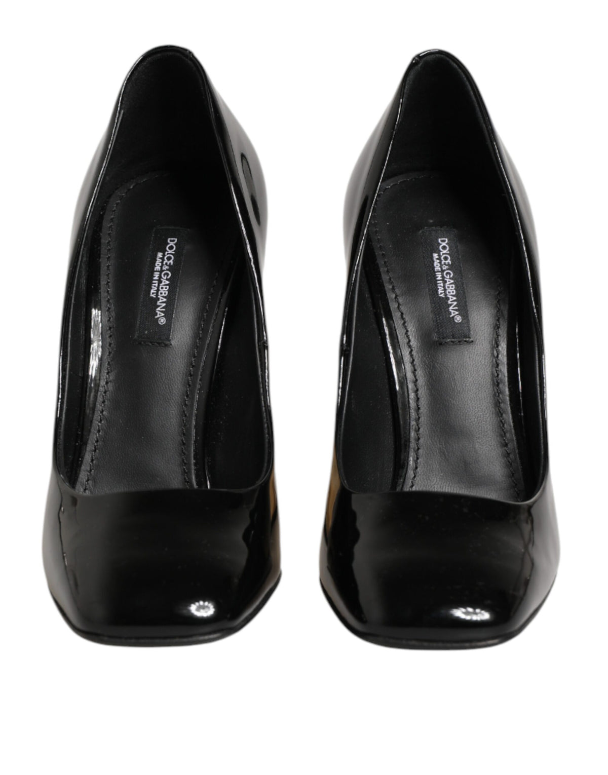 Dolce & Gabbana Black Gold Patent Leather Logo Heels