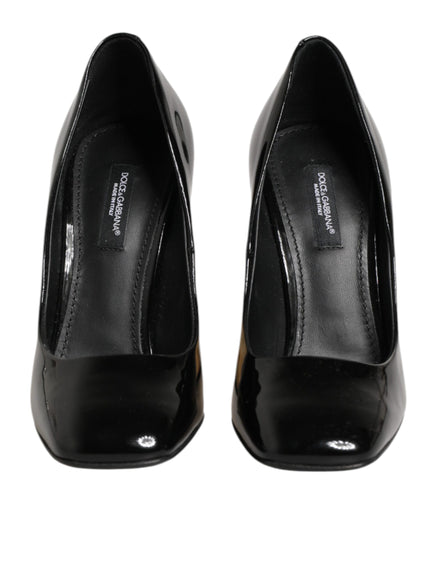 Dolce & Gabbana Black Gold Patent Leather Logo Heels
